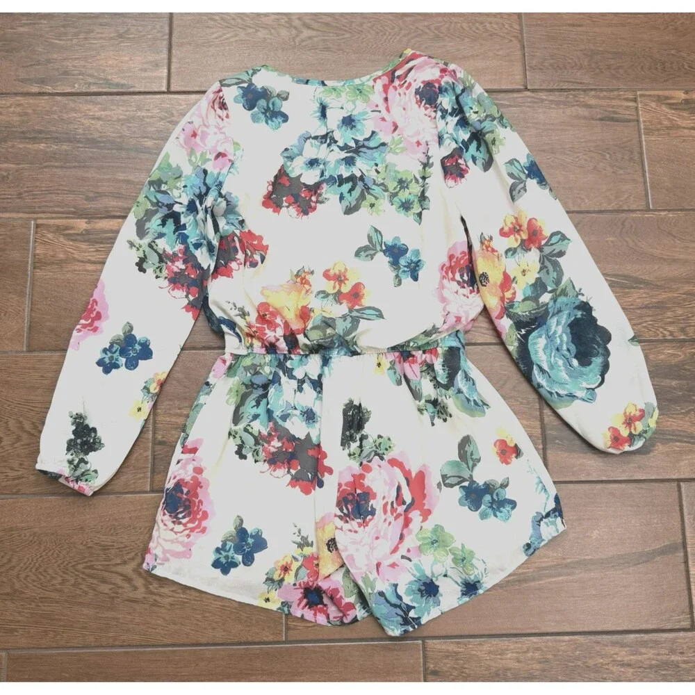 GIRLS 14 FLORAL SHORT ROMPER LONG SLEEVE CHIFFON ONE PIECE TM TRULY ME